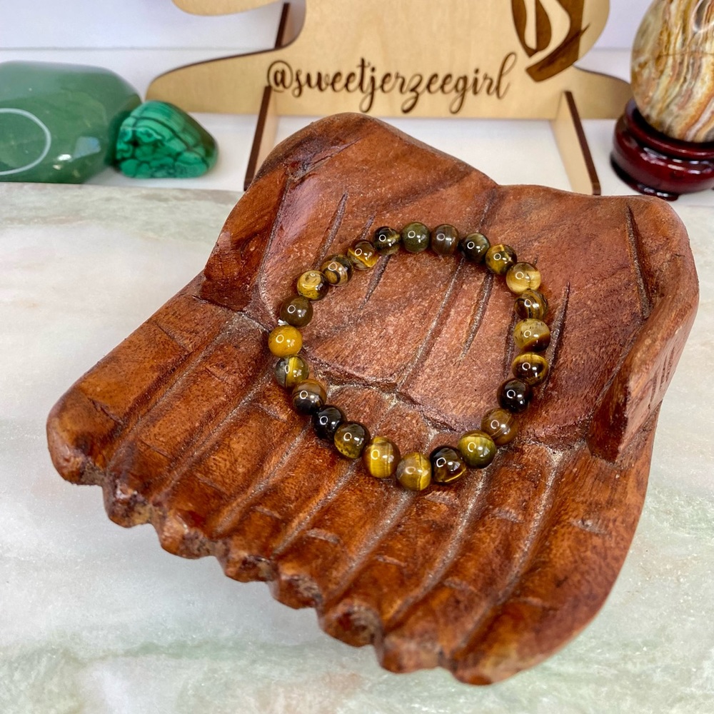 Yellow Tiger’s Eye Bracelet Round Bead Gemstone Stretch Bracelet